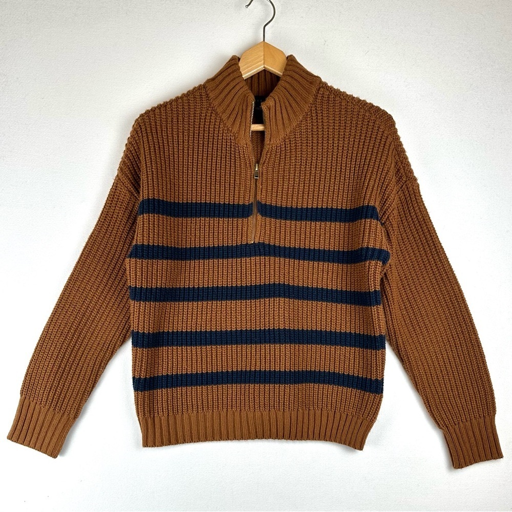 Sanctuary Mock Stripe Sweater Ribbed Quarter Zip Preppy Office